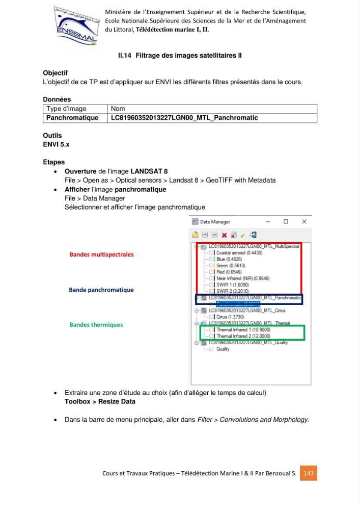 Télédetection marine: Niveau I & II, support de cours & travaux pratiques