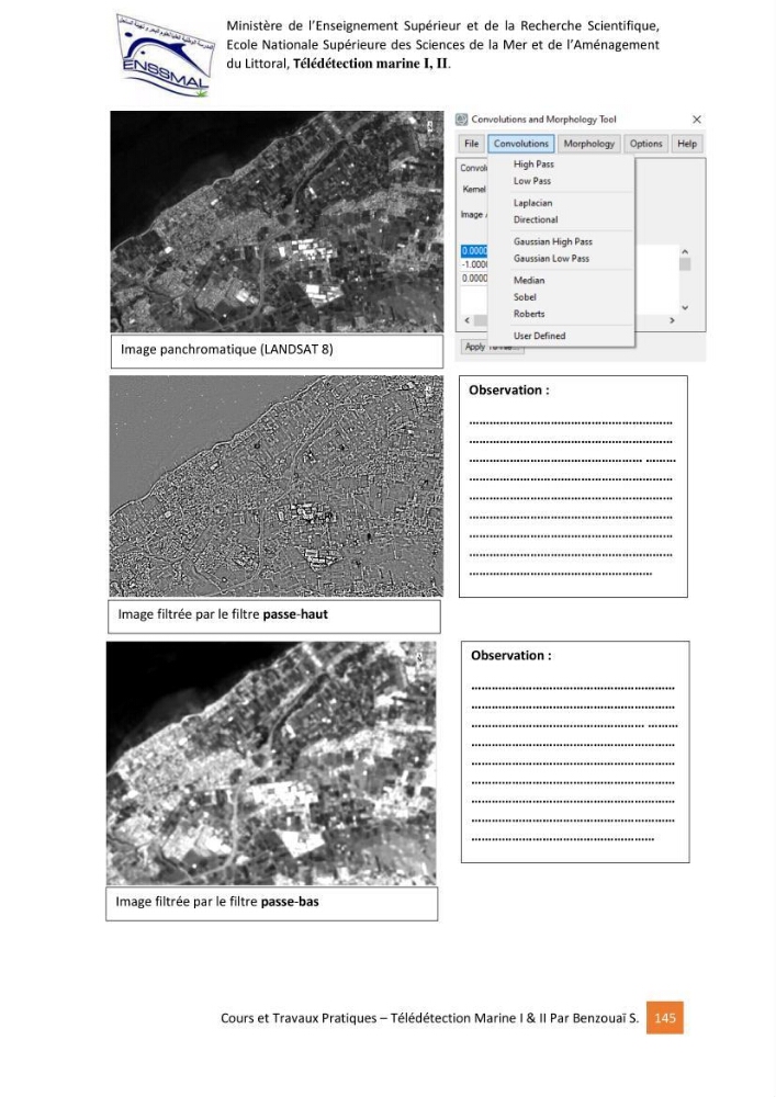 Télédetection marine: Niveau I & II, support de cours & travaux pratiques