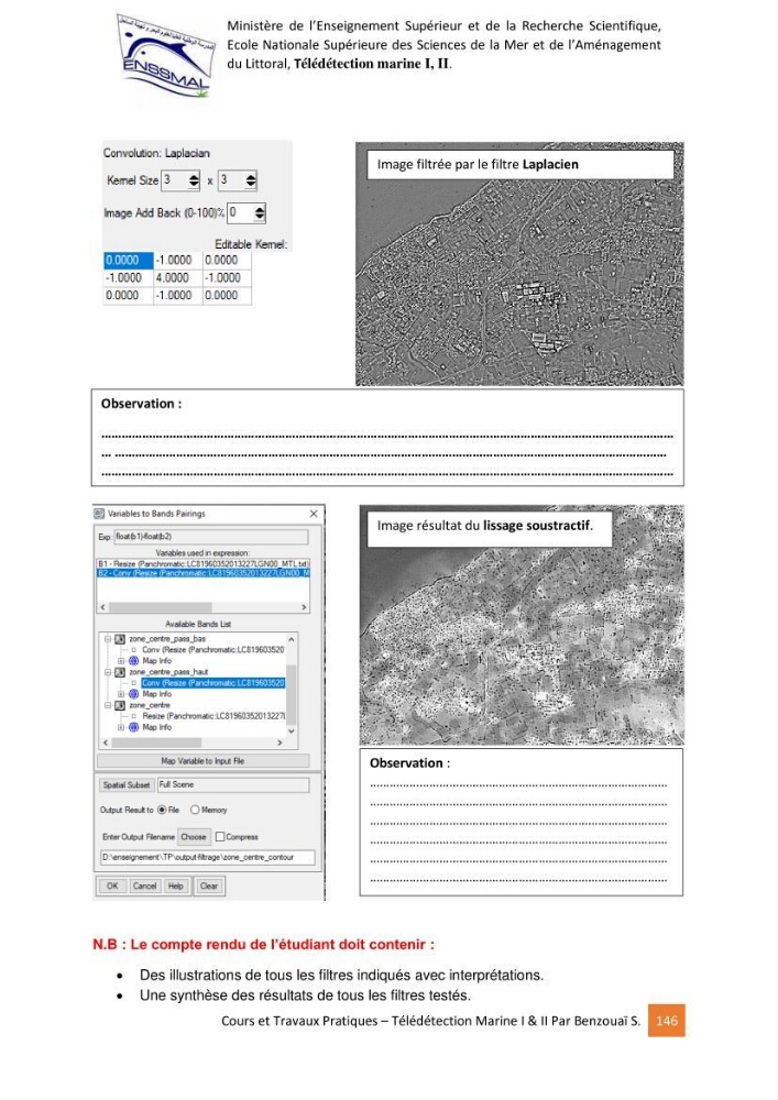 Télédetection marine: Niveau I & II, support de cours & travaux pratiques