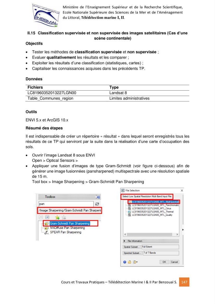 Télédetection marine: Niveau I & II, support de cours & travaux pratiques