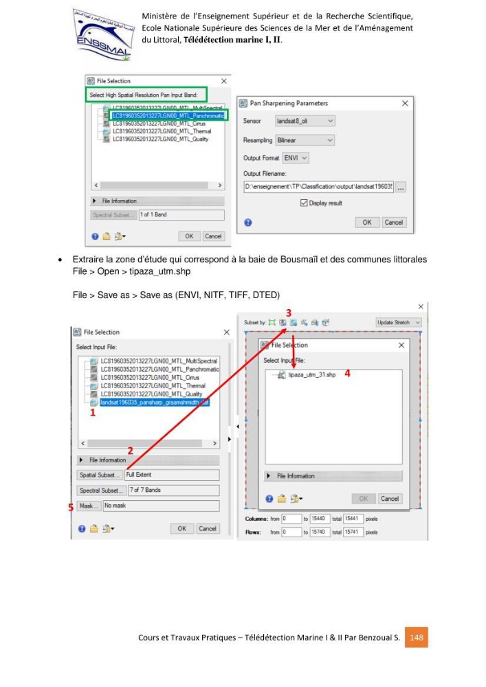 Télédetection marine: Niveau I & II, support de cours & travaux pratiques