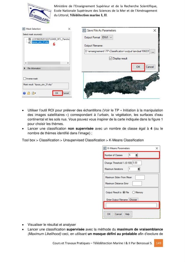 Télédetection marine: Niveau I & II, support de cours & travaux pratiques