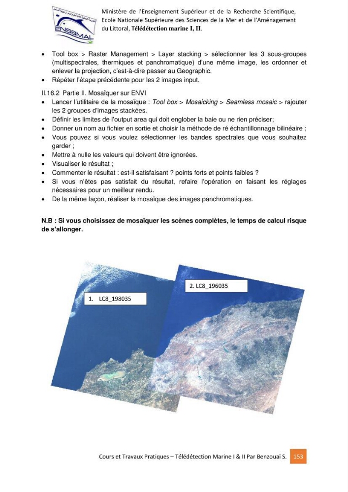 Télédetection marine: Niveau I & II, support de cours & travaux pratiques