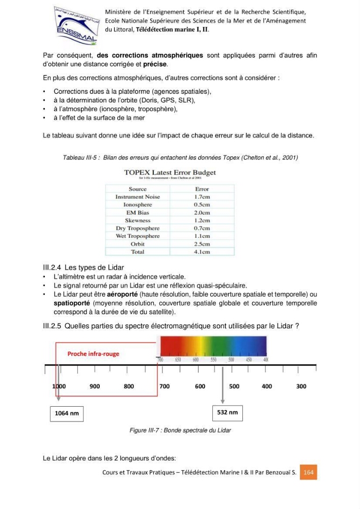 Télédetection marine: Niveau I & II, support de cours & travaux pratiques