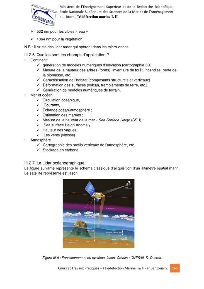 Télédetection marine: Niveau I & II, support de cours & travaux pratiques
