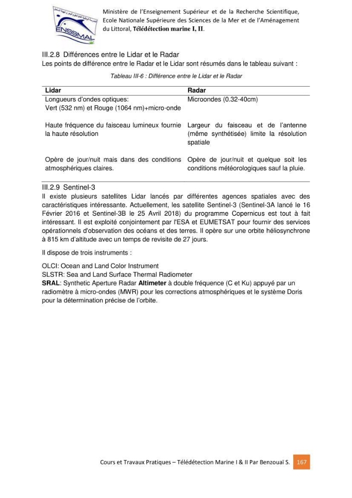 Télédetection marine: Niveau I & II, support de cours & travaux pratiques