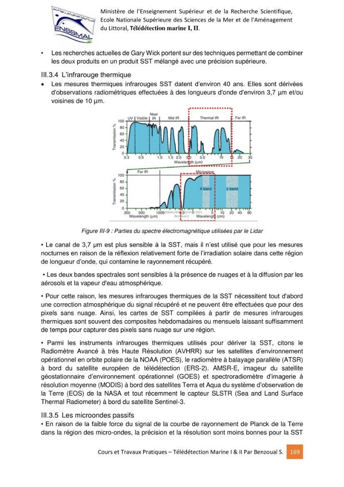 Télédetection marine: Niveau I & II, support de cours & travaux pratiques