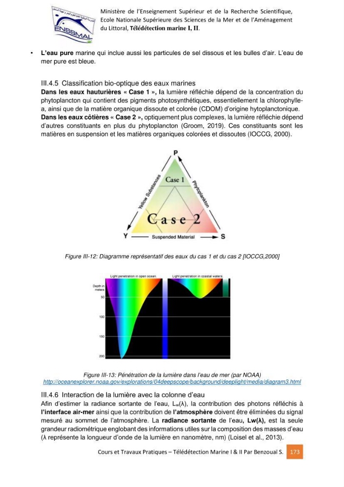 Télédetection marine: Niveau I & II, support de cours & travaux pratiques
