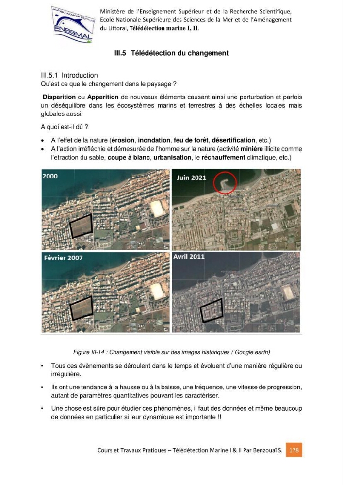 Télédetection marine: Niveau I & II, support de cours & travaux pratiques
