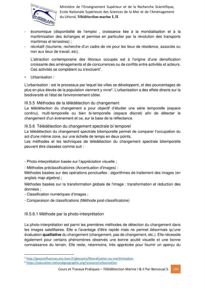 Télédetection marine: Niveau I & II, support de cours & travaux pratiques
