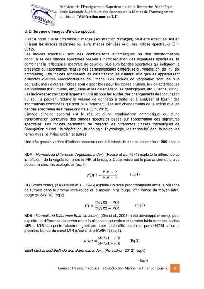 Télédetection marine: Niveau I & II, support de cours & travaux pratiques