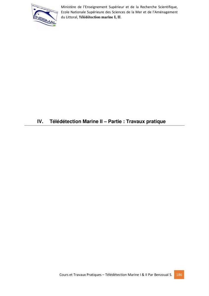 Télédetection marine: Niveau I & II, support de cours & travaux pratiques