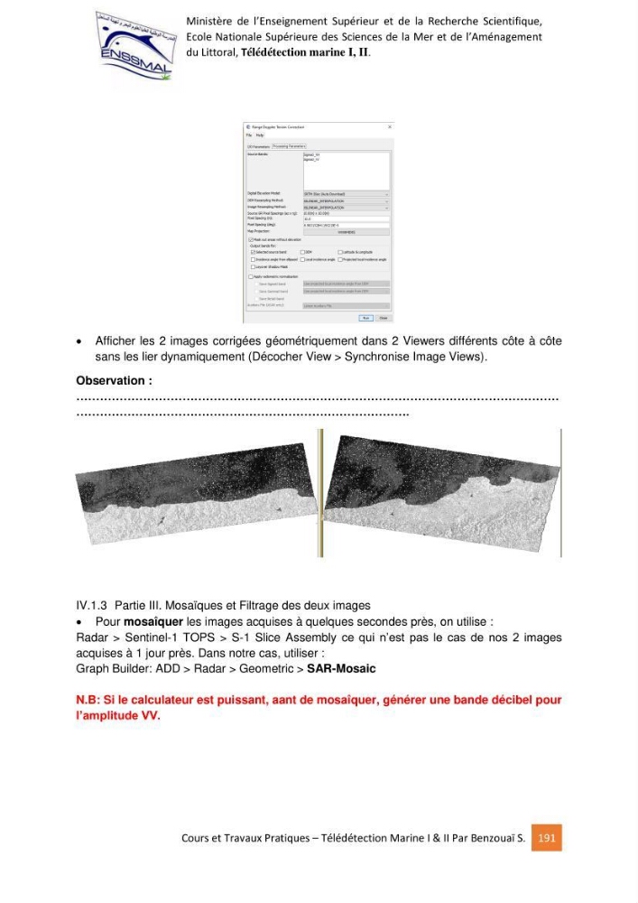 Télédetection marine: Niveau I & II, support de cours & travaux pratiques