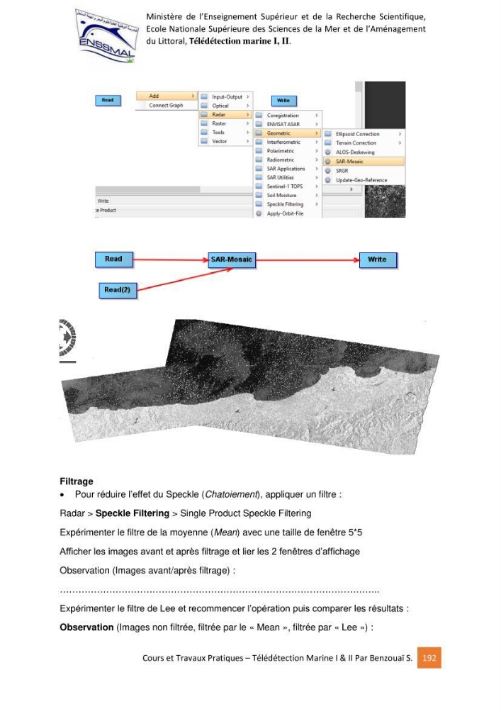 Télédetection marine: Niveau I & II, support de cours & travaux pratiques