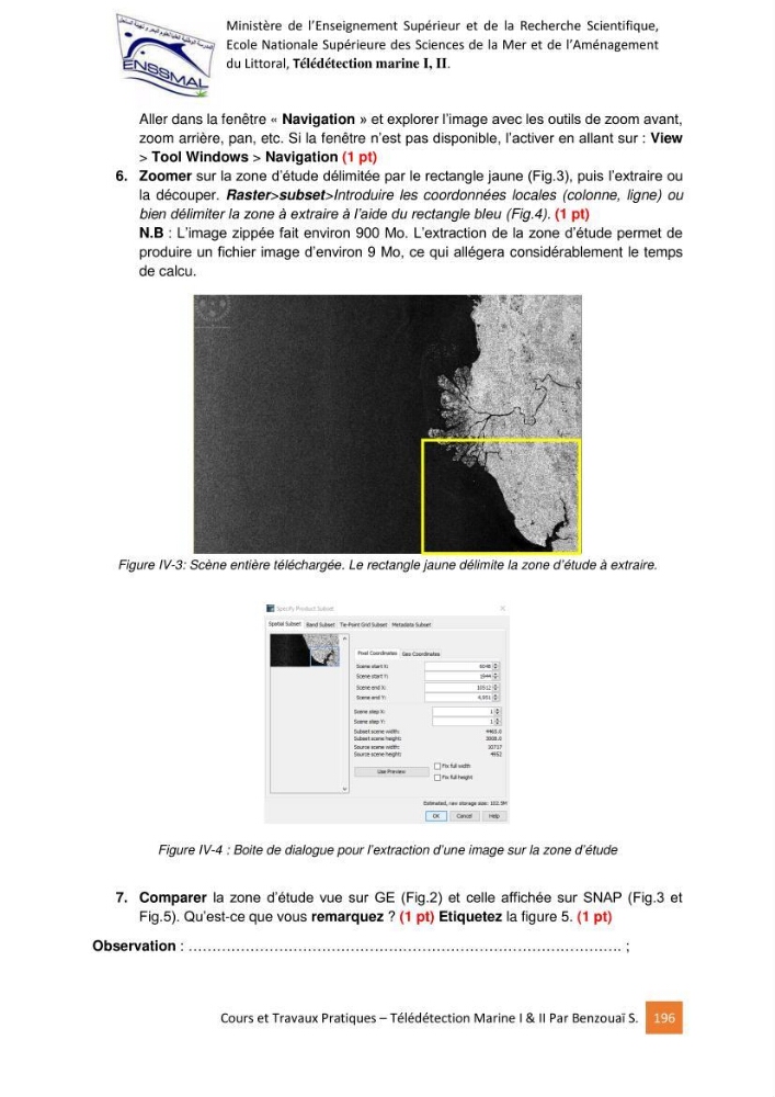 Télédetection marine: Niveau I & II, support de cours & travaux pratiques