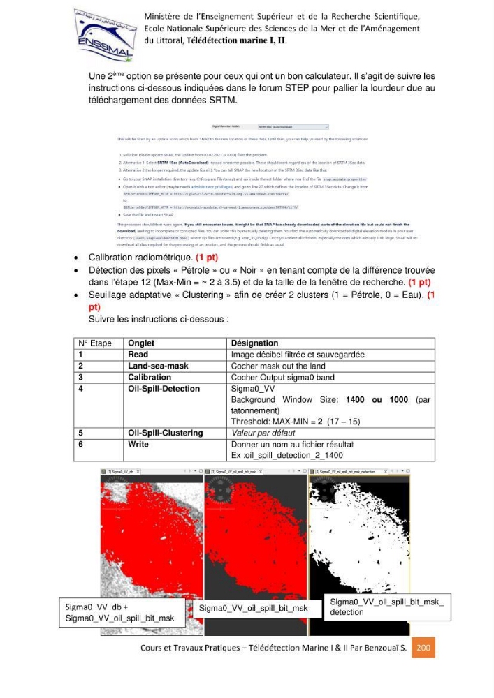 Télédetection marine: Niveau I & II, support de cours & travaux pratiques