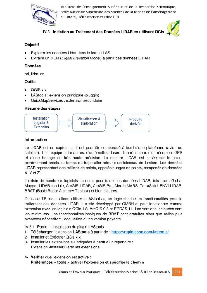 Télédetection marine: Niveau I & II, support de cours & travaux pratiques