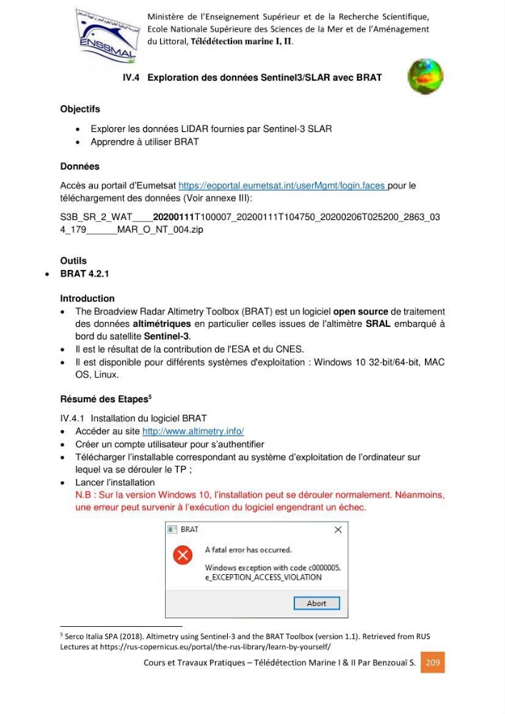 Télédetection marine: Niveau I & II, support de cours & travaux pratiques