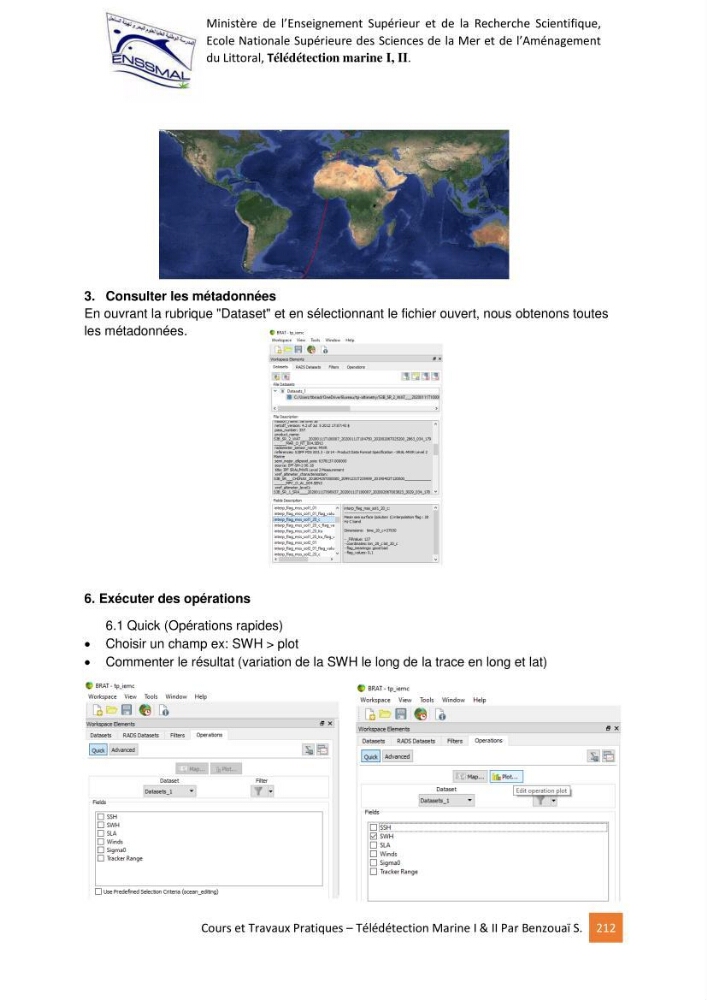 Télédetection marine: Niveau I & II, support de cours & travaux pratiques