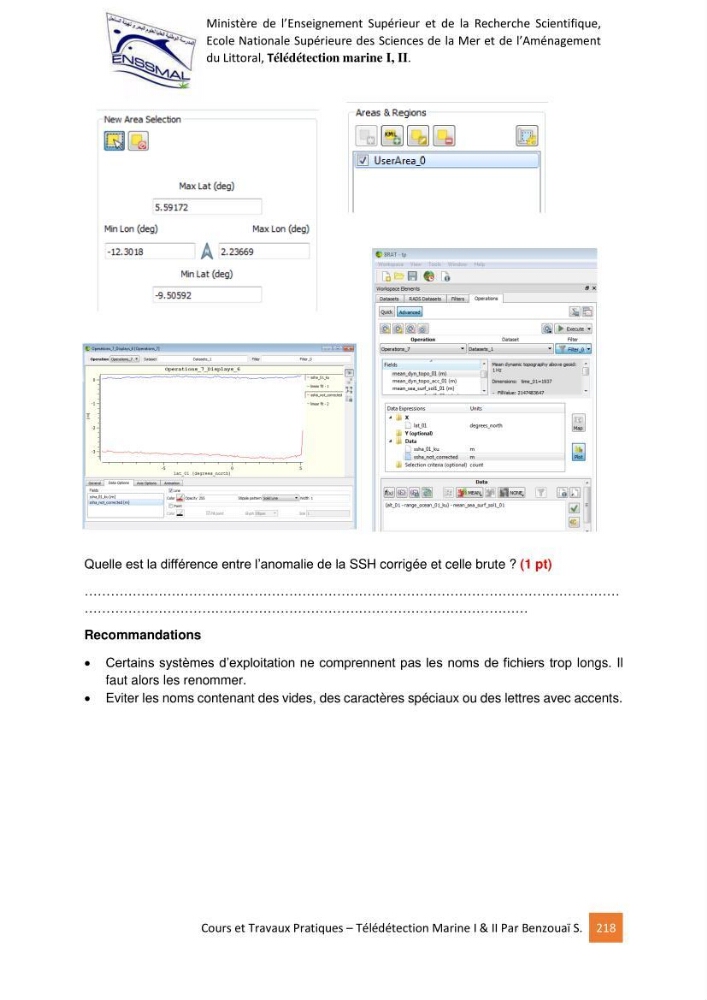 Télédetection marine: Niveau I & II, support de cours & travaux pratiques