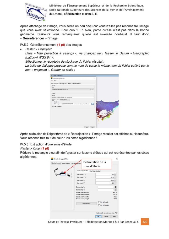 Télédetection marine: Niveau I & II, support de cours & travaux pratiques