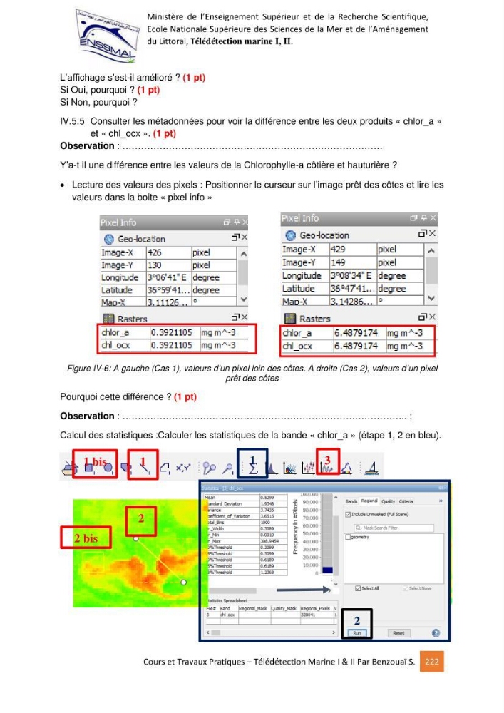 Télédetection marine: Niveau I & II, support de cours & travaux pratiques