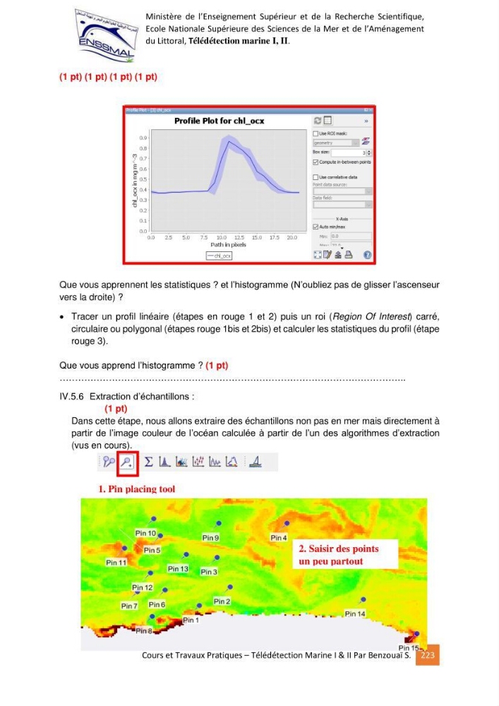 Télédetection marine: Niveau I & II, support de cours & travaux pratiques