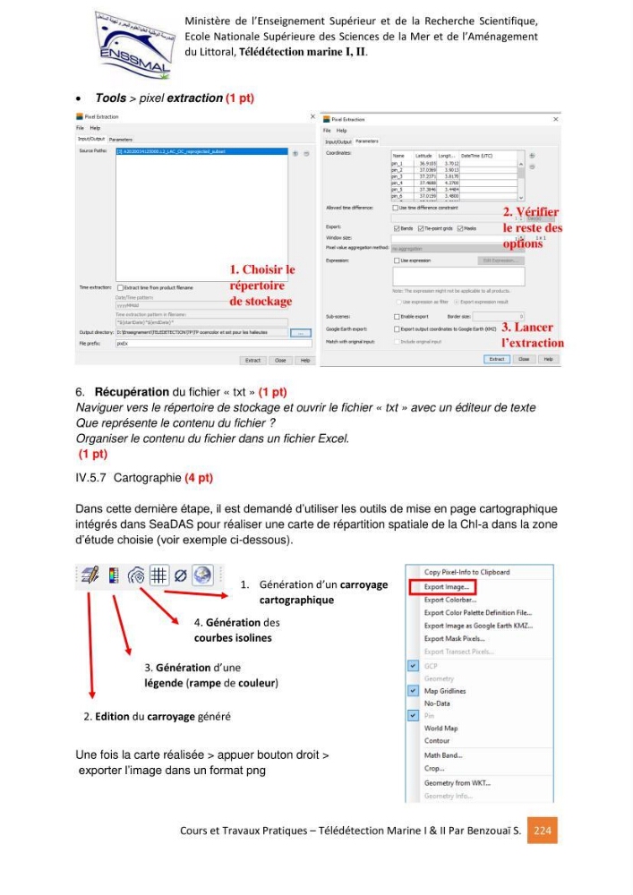 Télédetection marine: Niveau I & II, support de cours & travaux pratiques