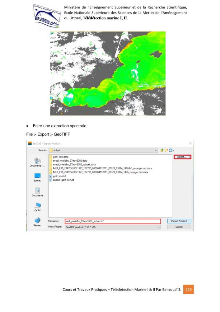 Télédetection marine: Niveau I & II, support de cours & travaux pratiques
