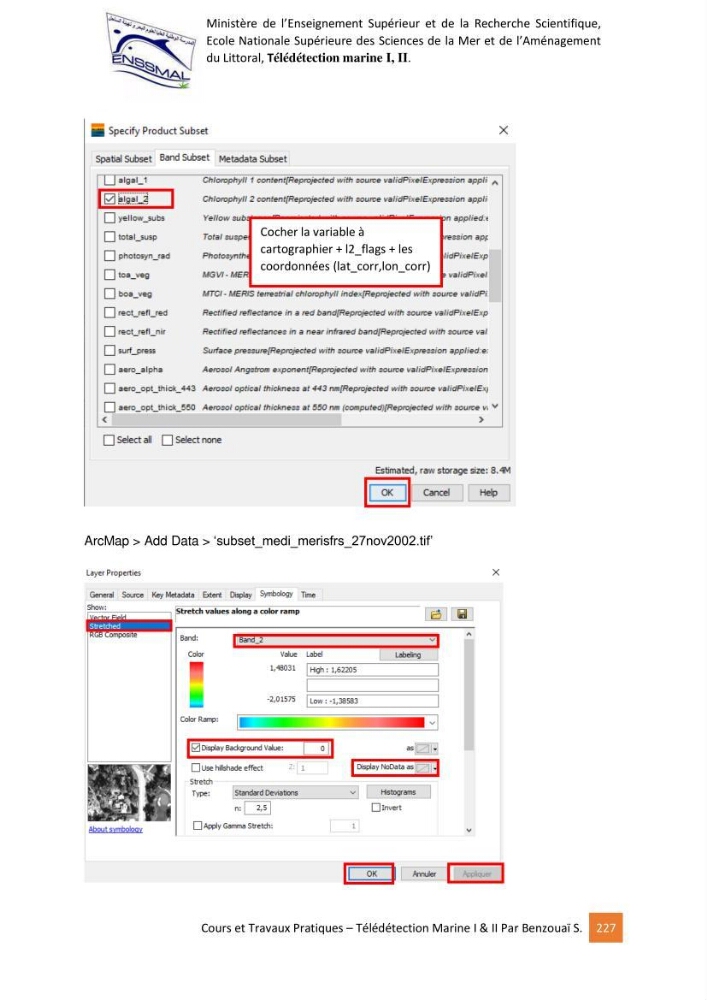 Télédetection marine: Niveau I & II, support de cours & travaux pratiques