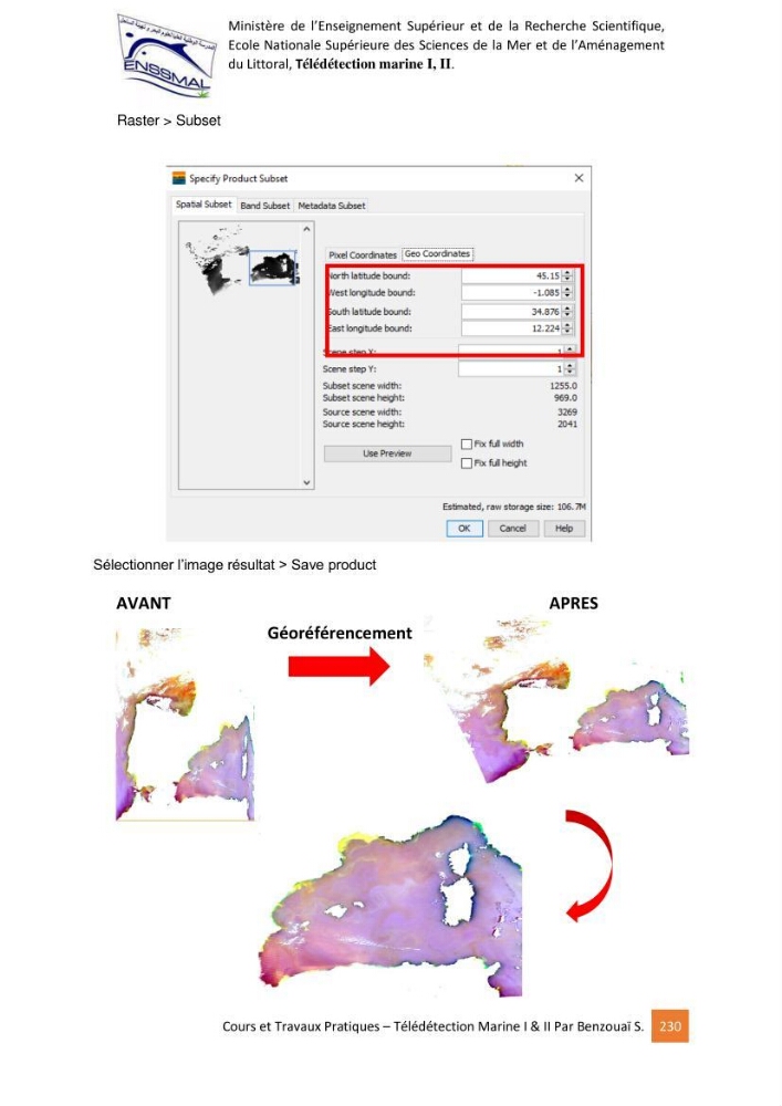 Télédetection marine: Niveau I & II, support de cours & travaux pratiques