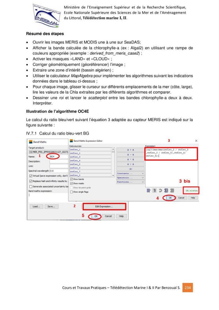 Télédetection marine: Niveau I & II, support de cours & travaux pratiques