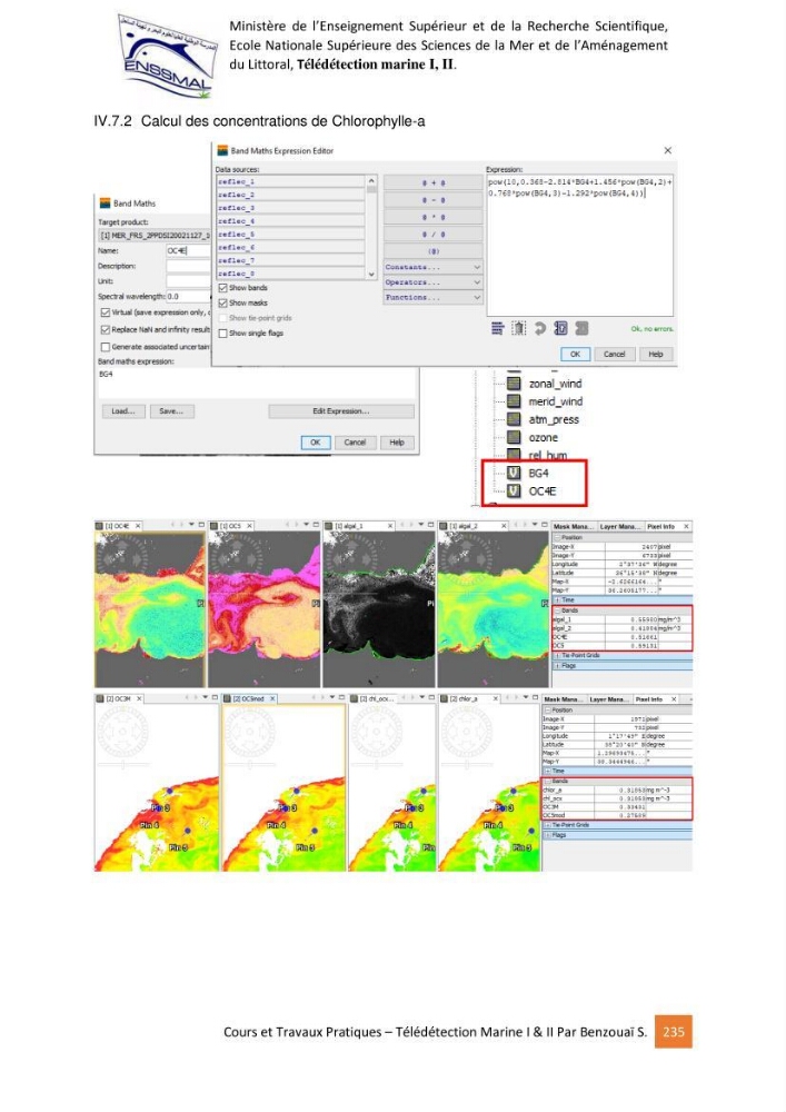 Télédetection marine: Niveau I & II, support de cours & travaux pratiques