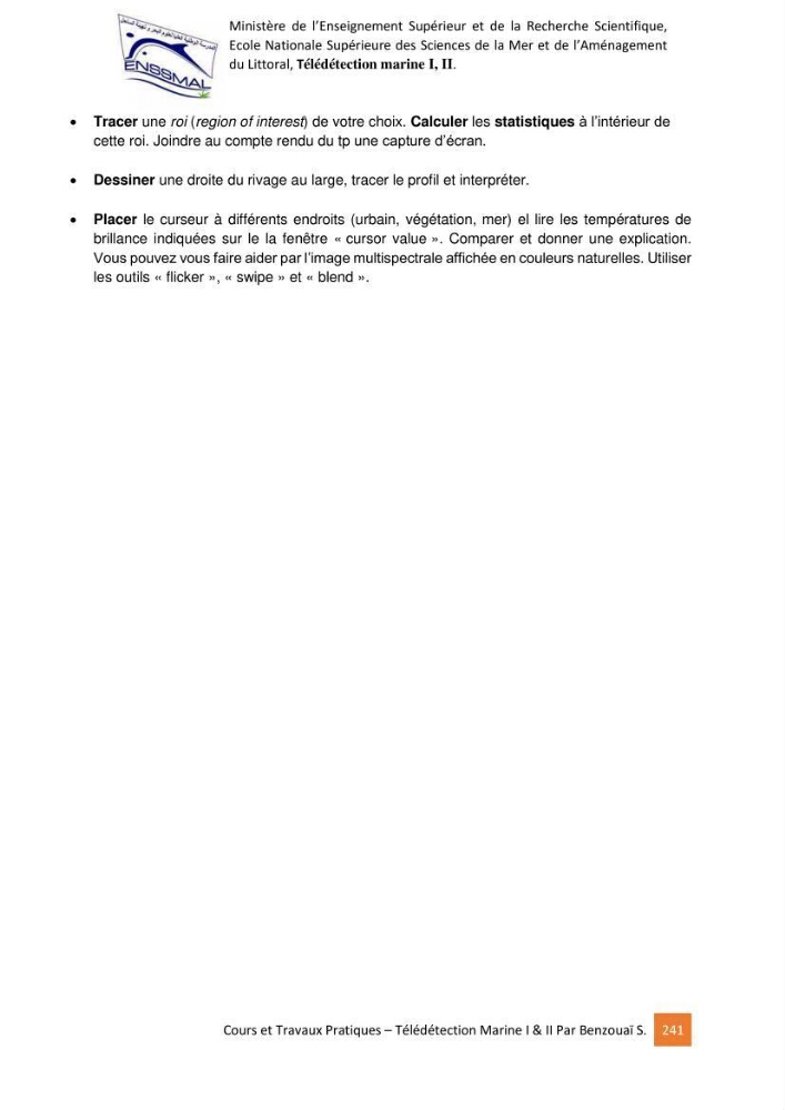 Télédetection marine: Niveau I & II, support de cours & travaux pratiques