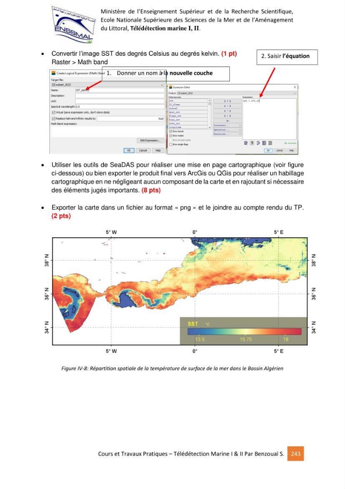 Télédetection marine: Niveau I & II, support de cours & travaux pratiques