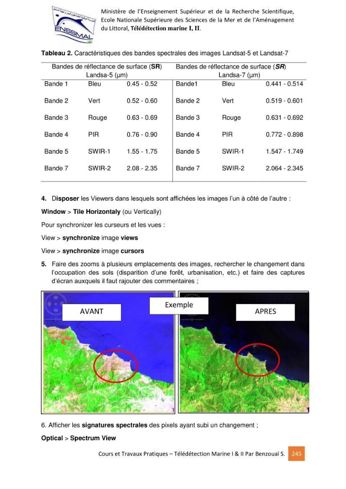 Télédetection marine: Niveau I & II, support de cours & travaux pratiques