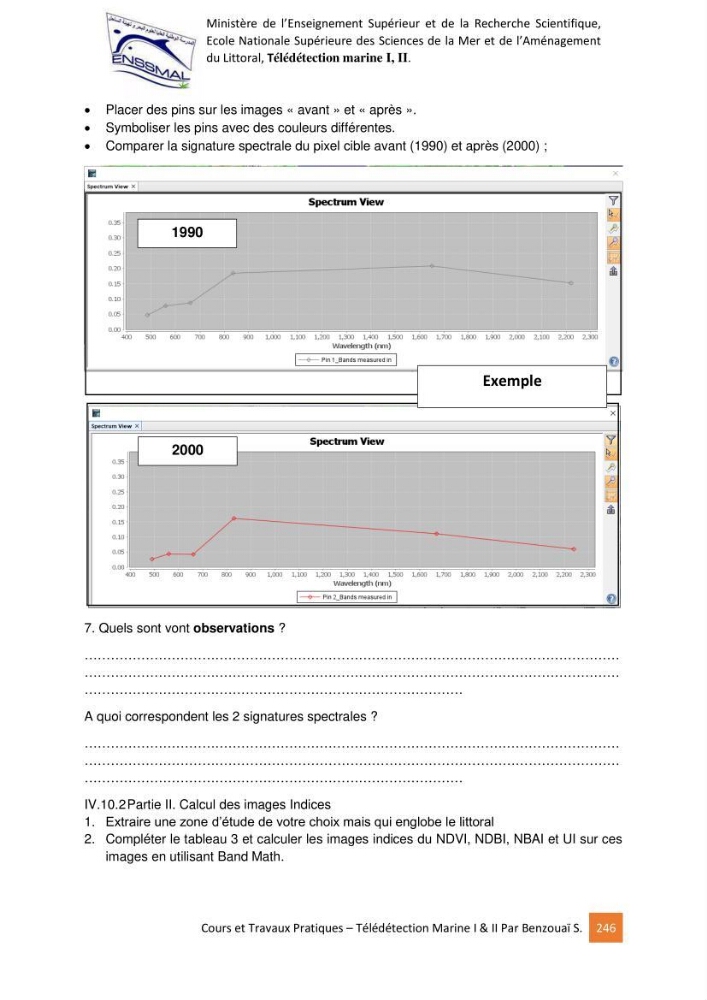 Télédetection marine: Niveau I & II, support de cours & travaux pratiques