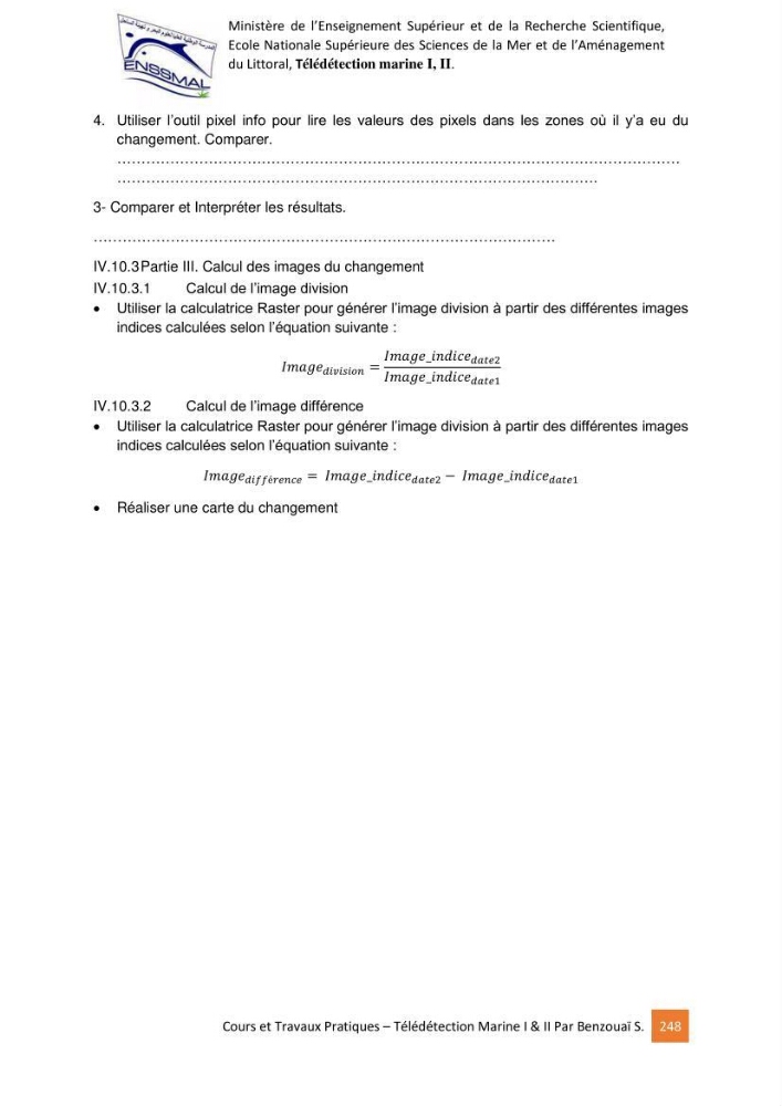 Télédetection marine: Niveau I & II, support de cours & travaux pratiques