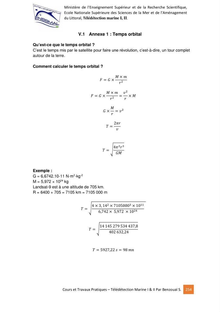 Télédetection marine: Niveau I & II, support de cours & travaux pratiques