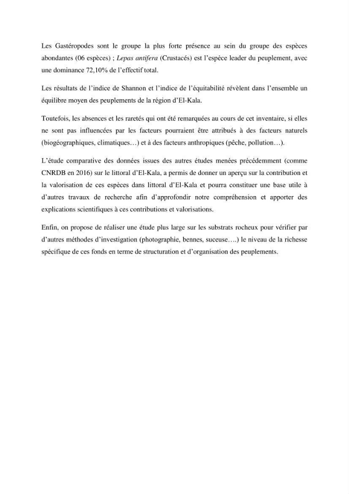 Inventaire du benthos des zones rocheuses de la région d’El Kala