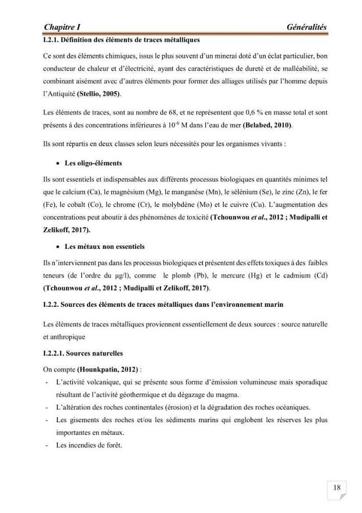 Evaluation de l’activité du Polonium-210 et niveaux des éléments de trace métalliques (Hg, Pb et Cd) dans le biote (Poissons comestibles et fruits de mer), risque sur la santé de l’homme: