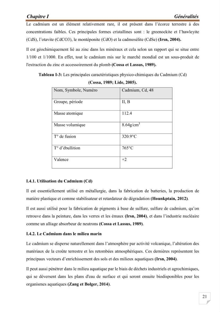 Evaluation de l’activité du Polonium-210 et niveaux des éléments de trace métalliques (Hg, Pb et Cd) dans le biote (Poissons comestibles et fruits de mer), risque sur la santé de l’homme: