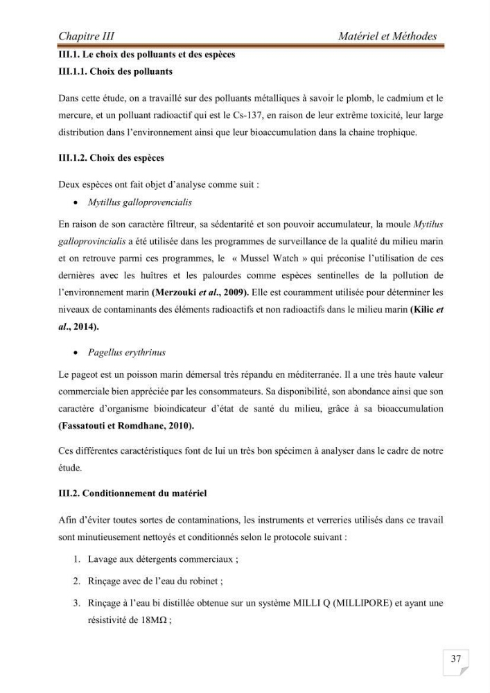Evaluation de l’activité du Polonium-210 et niveaux des éléments de trace métalliques (Hg, Pb et Cd) dans le biote (Poissons comestibles et fruits de mer), risque sur la santé de l’homme: