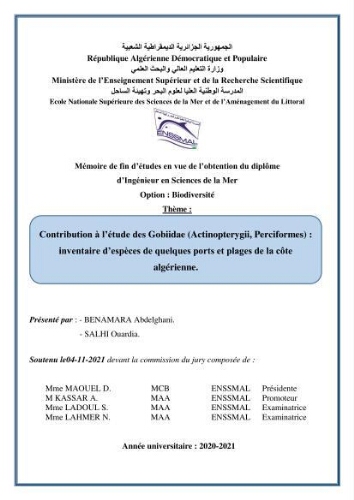 Contribution à l’étude des Gobiidae (Actinopterygii, Perciformes): inventaire d’espèces de quelques ports et plages de la côte algérienne. Contribution à l’étude des Gobiidae (Actinopterygii, Perciformes): inventaire d’espèces de quelques ports et plages de la côte algérienne.