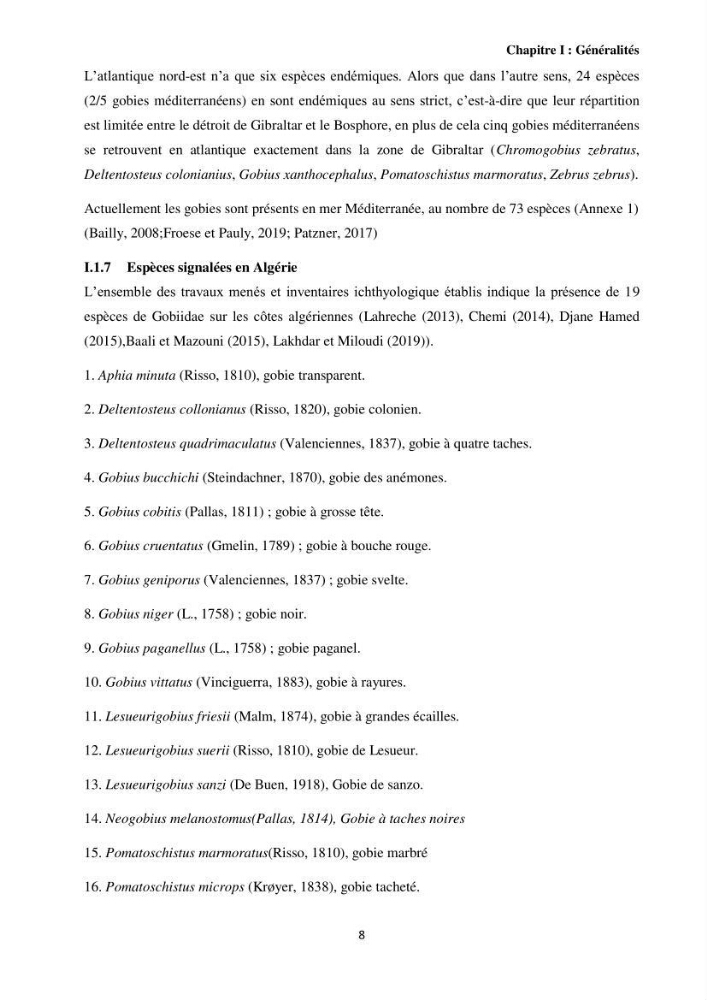 Contribution à l’étude des Gobiidae (Actinopterygii, Perciformes): inventaire d’espèces de quelques ports et plages de la côte algérienne.