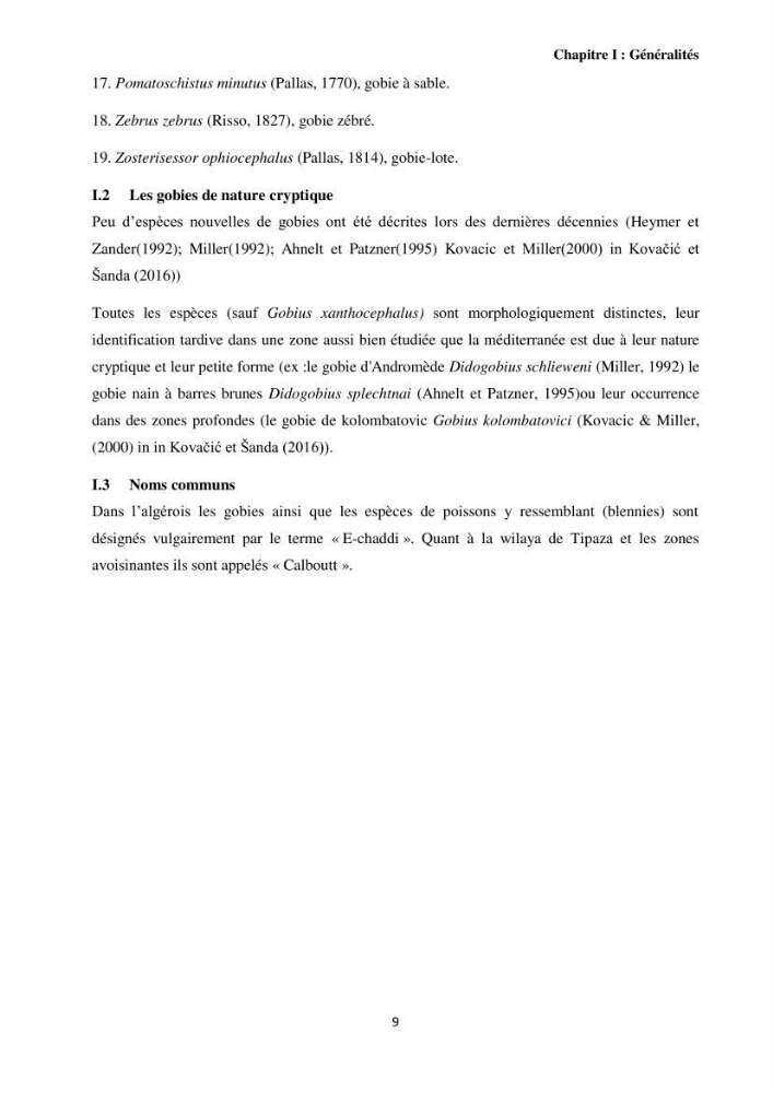 Contribution à l’étude des Gobiidae (Actinopterygii, Perciformes): inventaire d’espèces de quelques ports et plages de la côte algérienne.