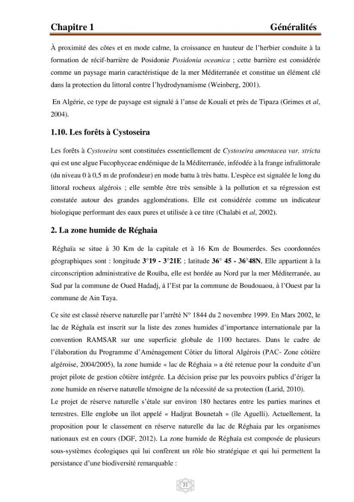 Inventaire de la faune et de la flore marine d\'intérêt écologique des sites remarquables de la région centre de la côte Algérienne (l\'Anse de Kouali et l\'île Aguelli):