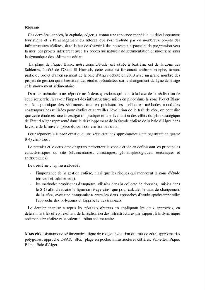 Impact des infrastructures sur la dynamique du littoral de la région de Sablettes (Piquet Blanc), étude comparative des méthodes d’évolution du trait de côte.