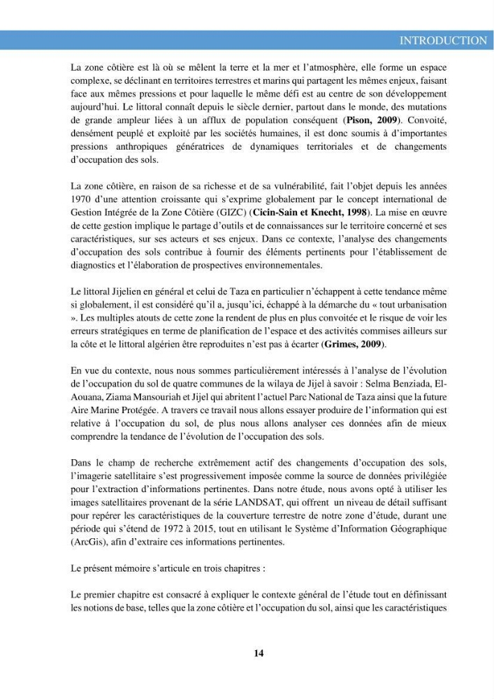 L\'évolution de l\'occupation du sol de la zone côtière du Parc National de Taza Jijel:
