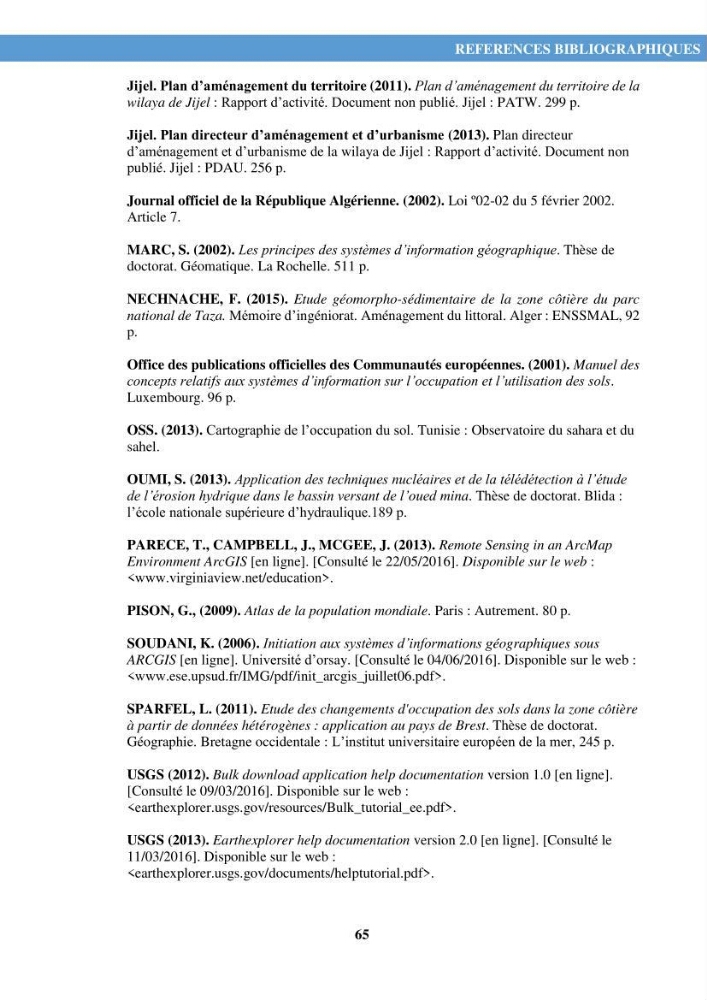 L\'évolution de l\'occupation du sol de la zone côtière du Parc National de Taza Jijel: